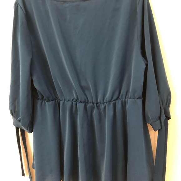 BloomChic Dark Teal Blouse with Acrylic Chain Detail and Tie Sleeves 14-16 NWT - Picture 6 of 8